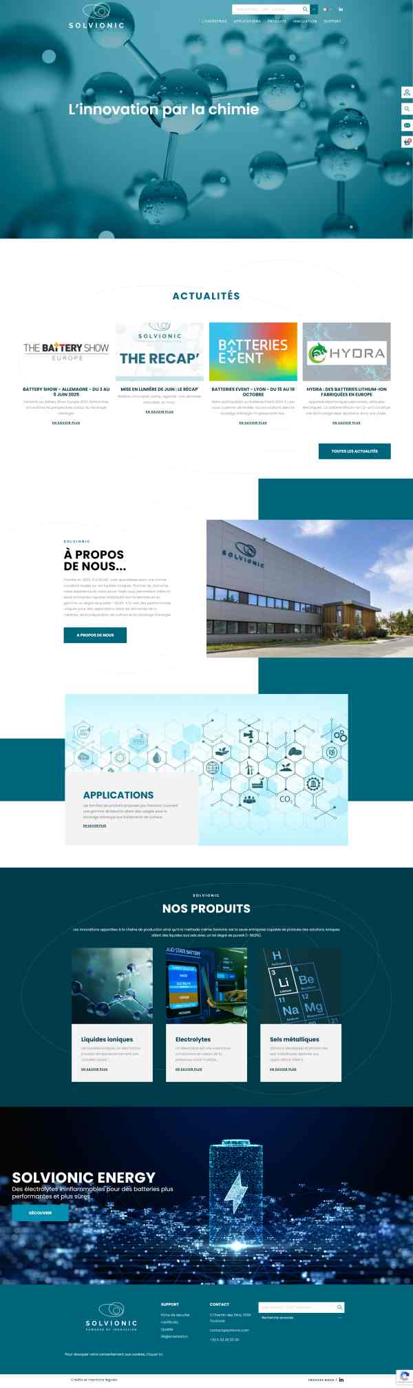 Solvionic site e-commerce - conduite projet entreprise innovante électrolytes