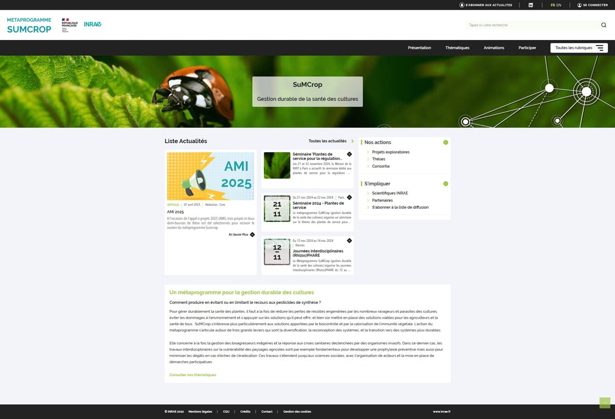 Métaprogramme SumCrop : gestion durable de la santé des cultures