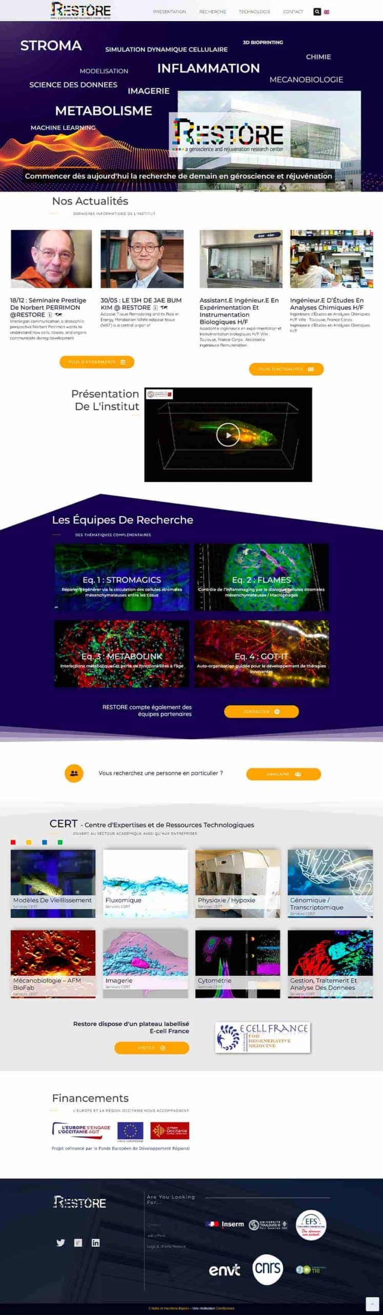 Capture d'écran du site "RESTORE"